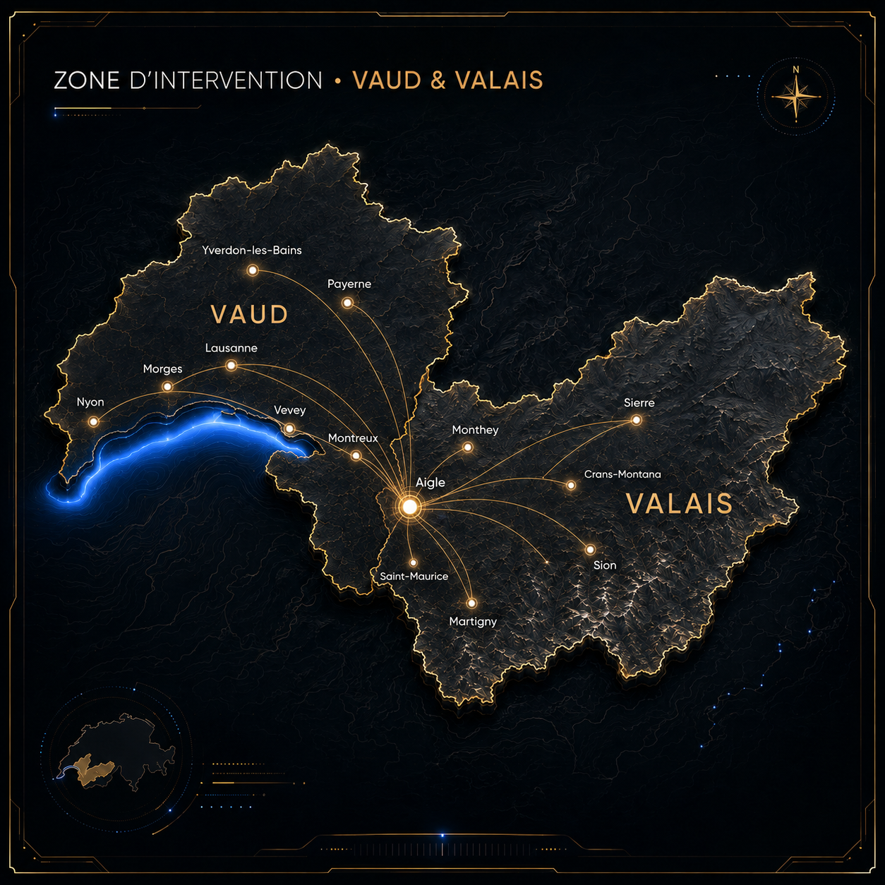 Zone d’intervention Openlock dans les cantons de Vaud et du Valais