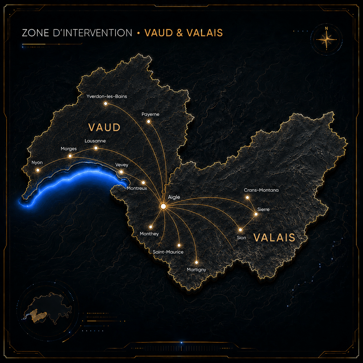 Zone d’intervention Openlock dans les cantons de Vaud et du Valais